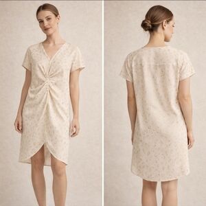 H&M Cream Gold Leopard Shift Dress XS Minimalist Chic Draped Knot Dress